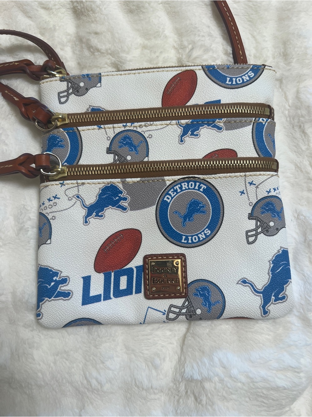 Dooney & Bourke White & Brown Detroit Lions Crossbody - Picture 2 of 10